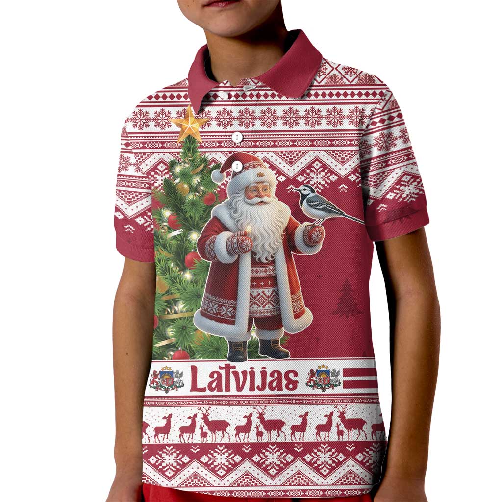 Latvia Christmas Kid Polo Shirt Ziemassvetku Vecitis Christmas Pattern - Wonder Print Shop