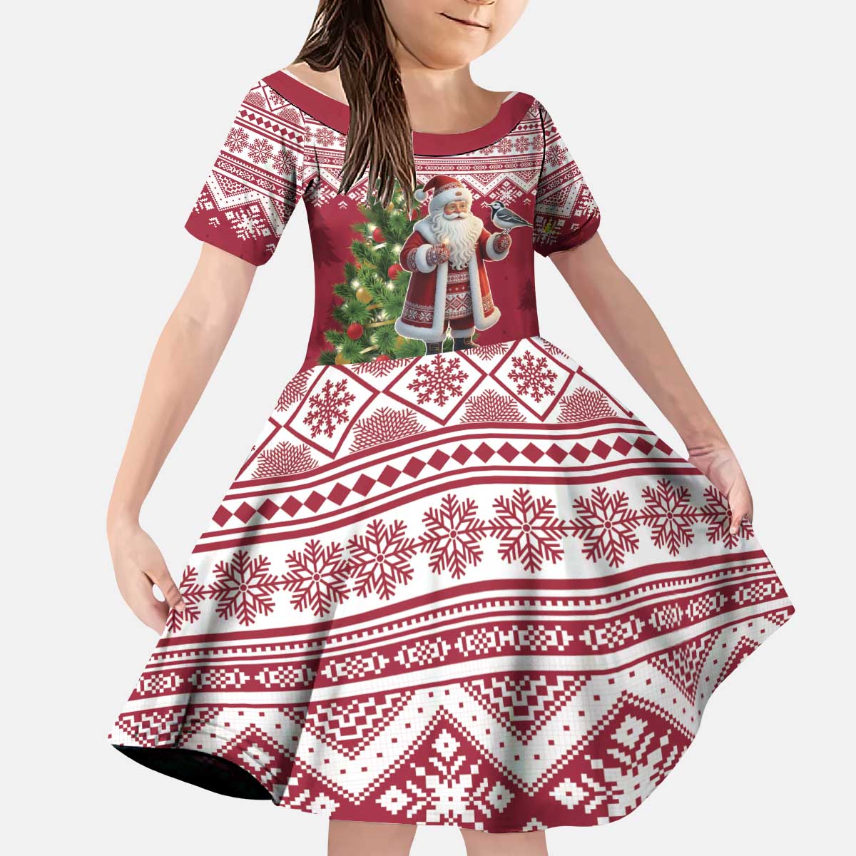 Latvia Christmas Kid Short Sleeve Dress Ziemassvetku Vecitis Christmas Pattern - Wonder Print Shop