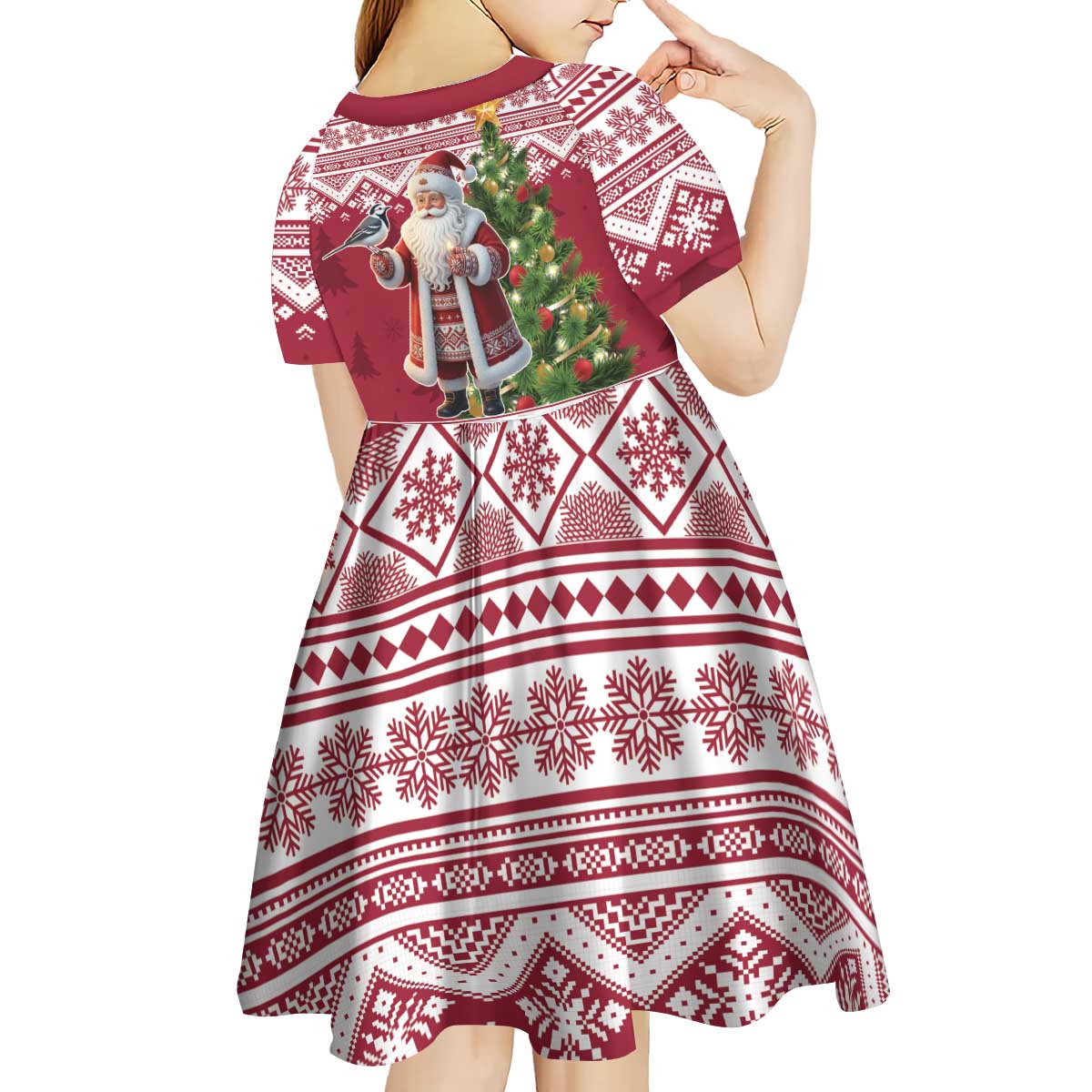 Latvia Christmas Kid Short Sleeve Dress Ziemassvetku Vecitis Christmas Pattern - Wonder Print Shop