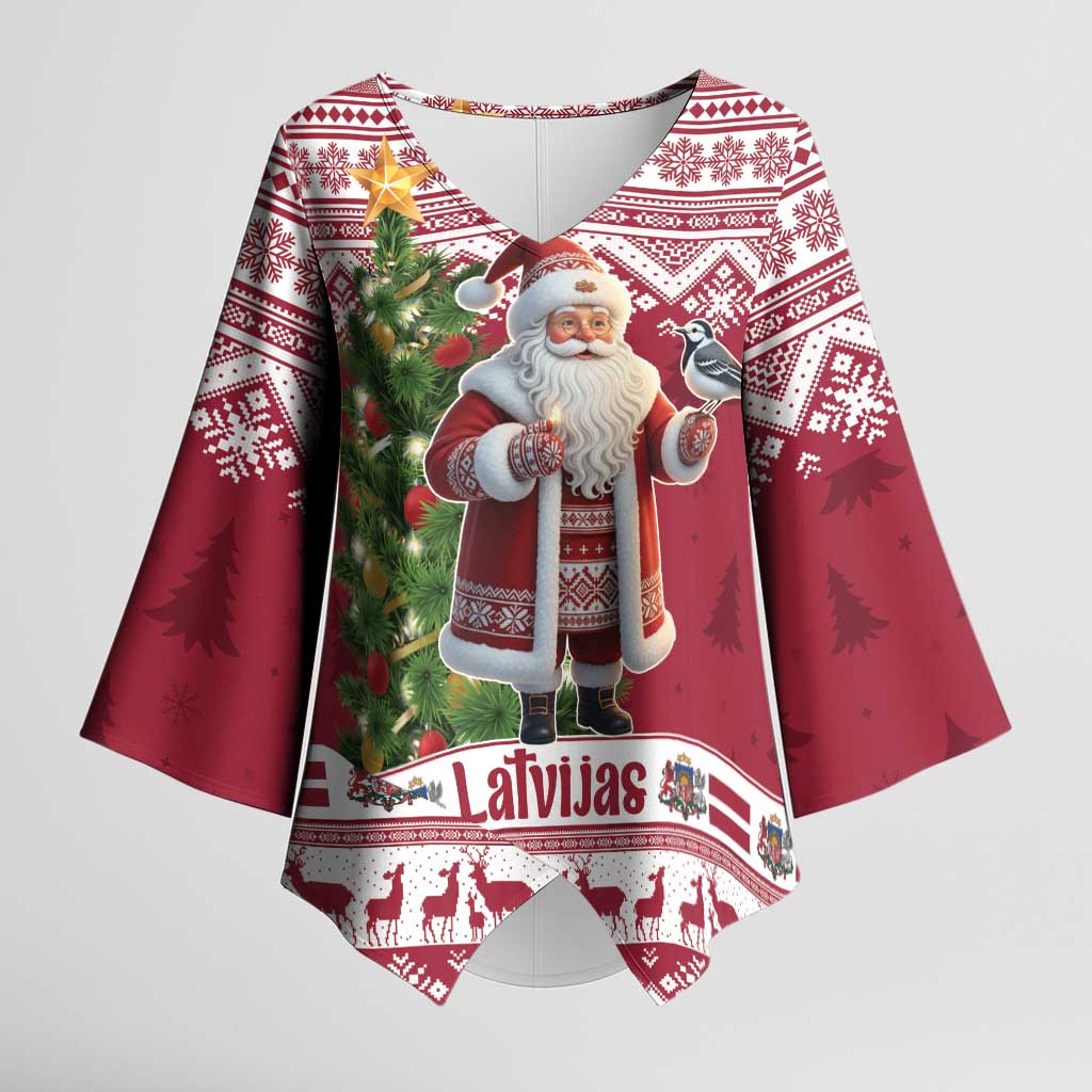 Latvia Christmas Kimono Sleeve Blouse Ziemassvetku Vecitis Christmas Pattern - Wonder Print Shop