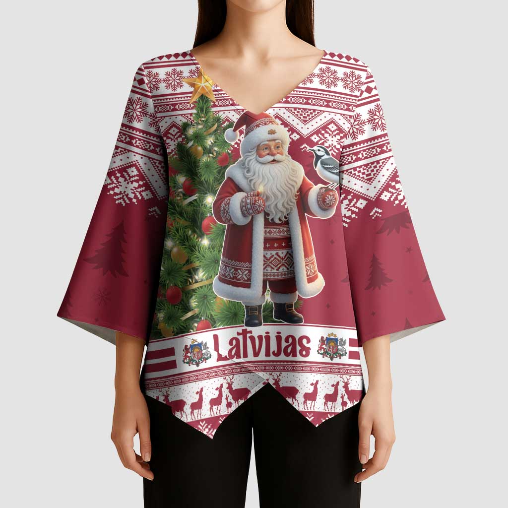Latvia Christmas Kimono Sleeve Blouse Ziemassvetku Vecitis Christmas Pattern - Wonder Print Shop