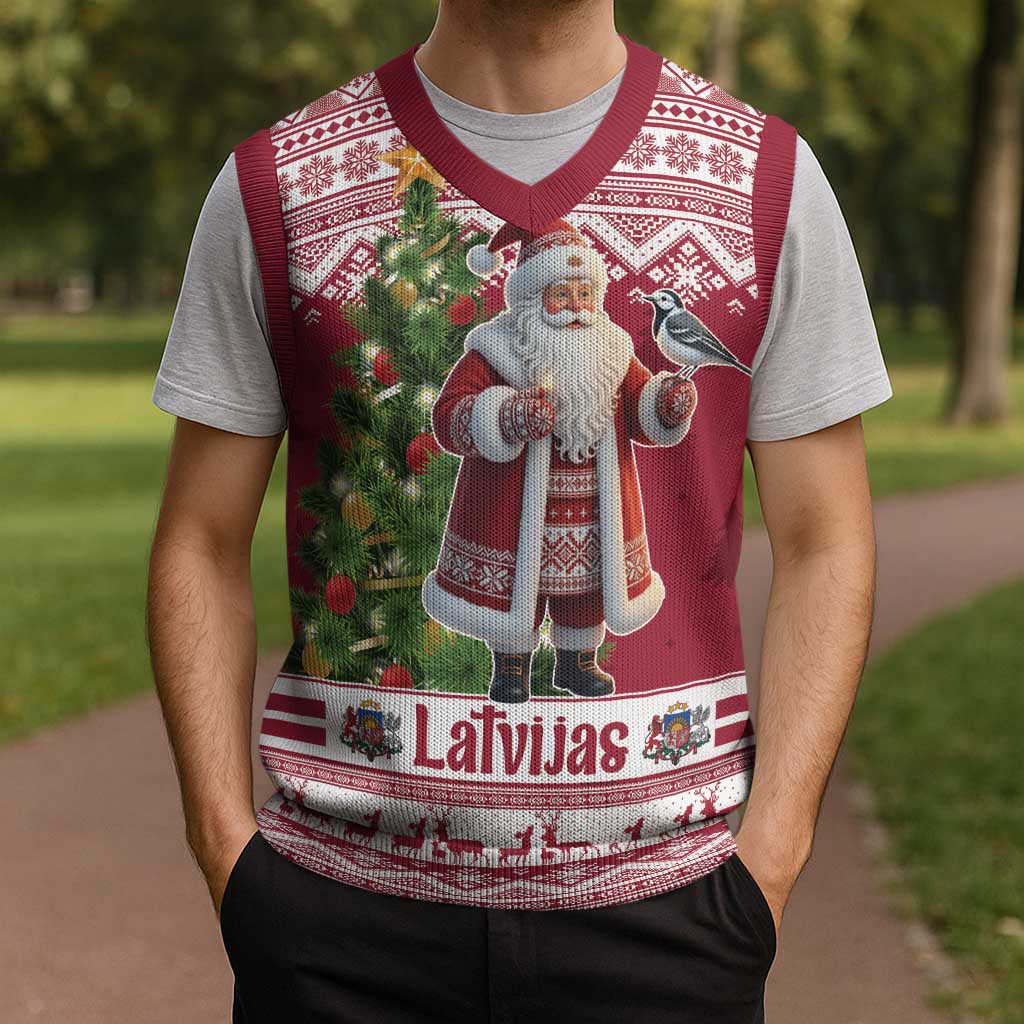 Latvia Christmas Knitted V-Neck Vest Ziemassvetku Vecitis Christmas Pattern - Wonder Print Shop