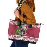 Latvia Christmas Leather Tote Bag Ziemassvetku Vecitis Christmas Pattern - Wonder Print Shop