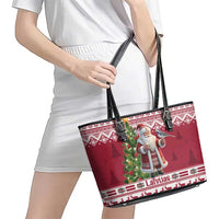 Latvia Christmas Leather Tote Bag Ziemassvetku Vecitis Christmas Pattern - Wonder Print Shop