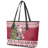 Latvia Christmas Leather Tote Bag Ziemassvetku Vecitis Christmas Pattern - Wonder Print Shop