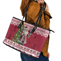 Latvia Christmas Leather Tote Bag Ziemassvetku Vecitis Christmas Pattern - Wonder Print Shop