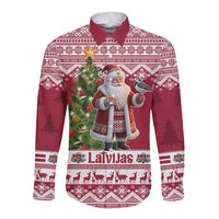 Latvia Christmas Long Sleeve Button Shirt Ziemassvetku Vecitis Christmas Pattern - Wonder Print Shop
