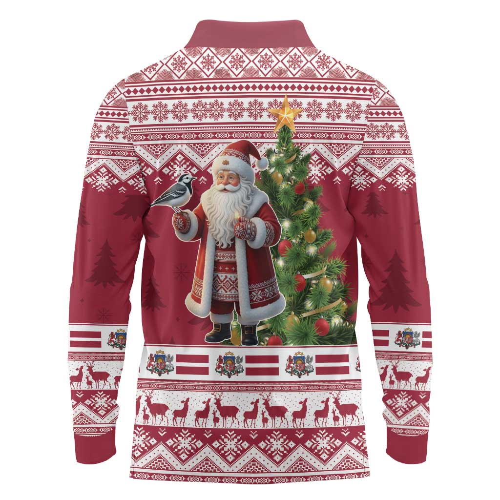 Latvia Christmas Long Sleeve Polo Shirt Ziemassvetku Vecitis Christmas Pattern - Wonder Print Shop