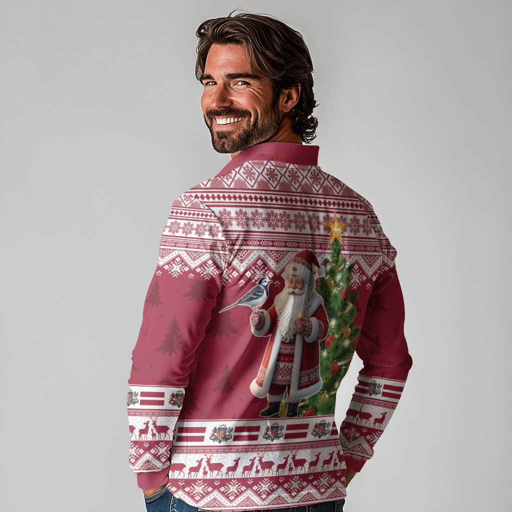 Latvia Christmas Long Sleeve Polo Shirt Ziemassvetku Vecitis Christmas Pattern - Wonder Print Shop