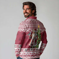 Latvia Christmas Long Sleeve Polo Shirt Ziemassvetku Vecitis Christmas Pattern - Wonder Print Shop