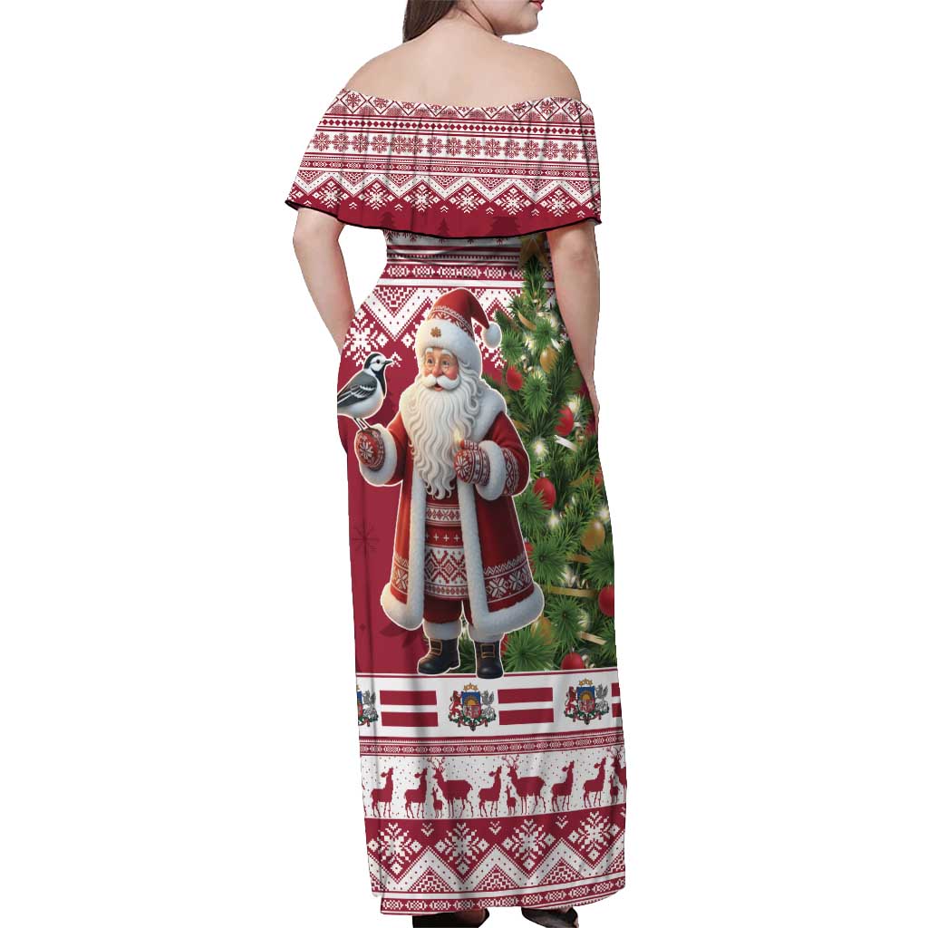 Latvia Christmas Off Shoulder Maxi Dress Ziemassvetku Vecitis Christmas Pattern - Wonder Print Shop