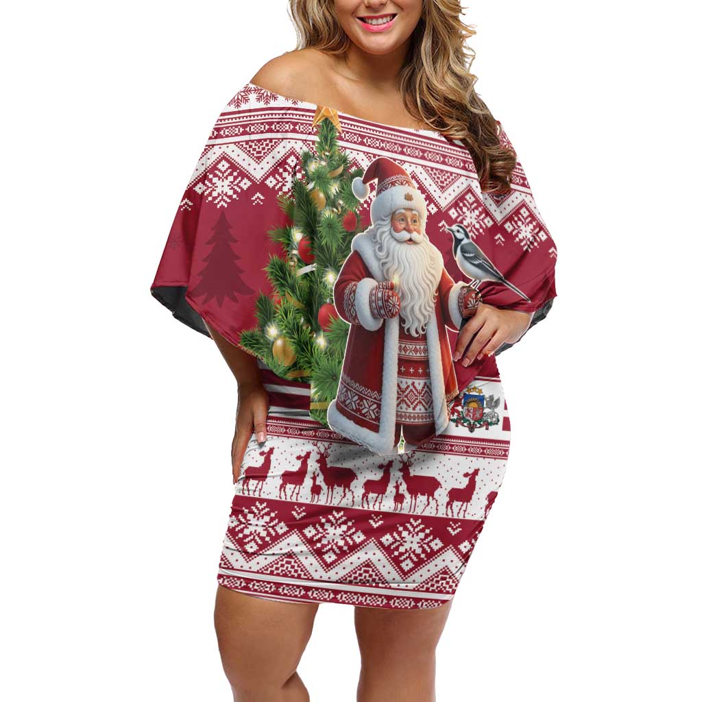 Latvia Christmas Off Shoulder Short Dress Ziemassvetku Vecitis Christmas Pattern - Wonder Print Shop
