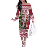 Latvia Christmas Off The Shoulder Long Sleeve Dress Ziemassvetku Vecitis Christmas Pattern - Wonder Print Shop