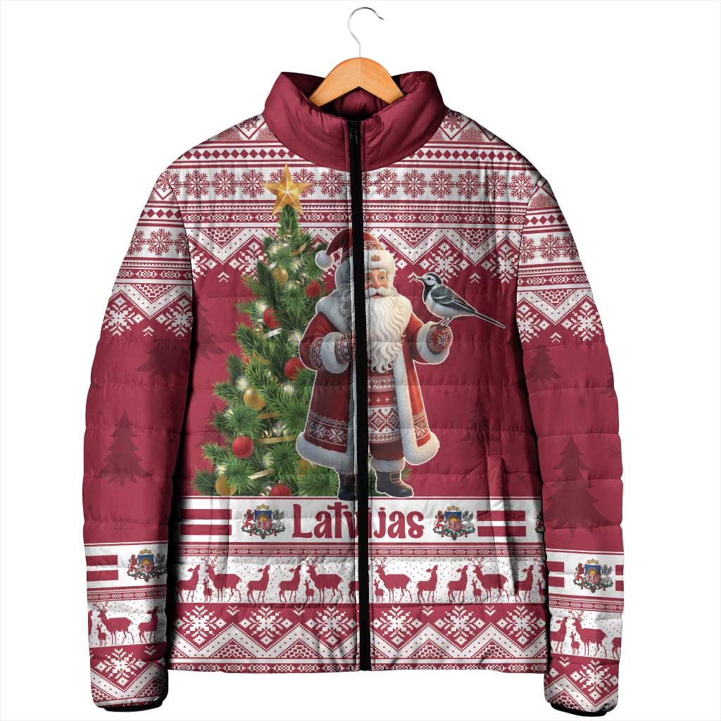 Latvia Christmas Padded Jacket Ziemassvetku Vecitis Christmas Pattern - Wonder Print Shop