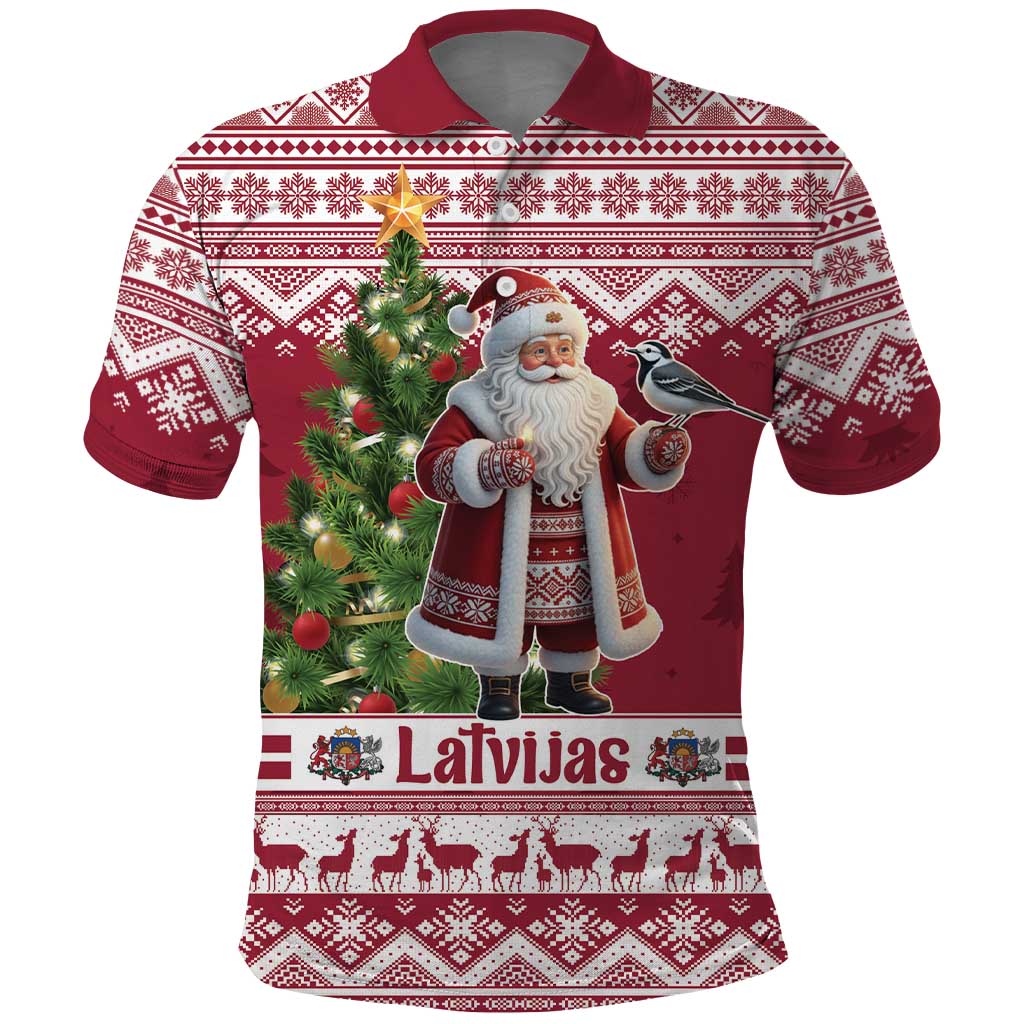 Latvia Christmas Polo Shirt Ziemassvetku Vecitis Christmas Pattern - Wonder Print Shop