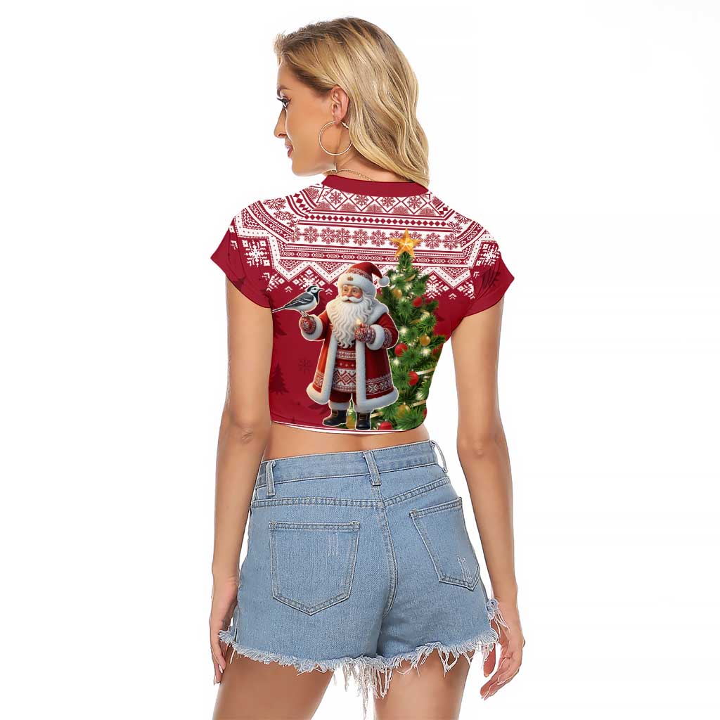 Latvia Christmas Raglan Cropped T Shirt Ziemassvetku Vecitis Christmas Pattern - Wonder Print Shop