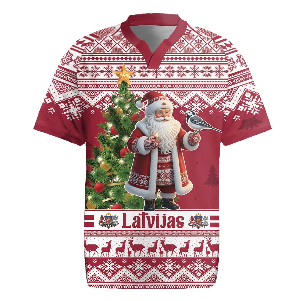 Latvia Christmas Rugby Jersey Ziemassvetku Vecitis Christmas Pattern - Wonder Print Shop
