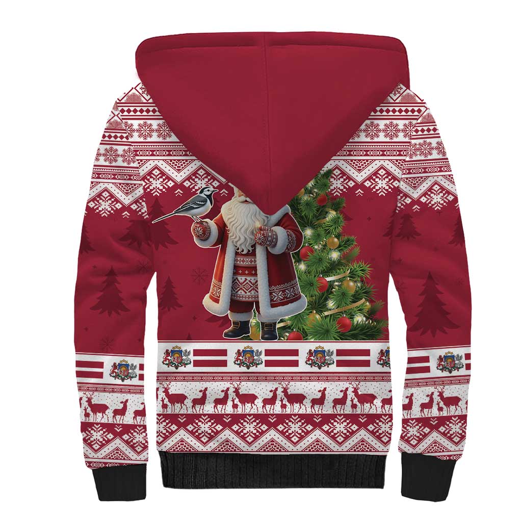 Latvia Christmas Sherpa Hoodie Ziemassvetku Vecitis Christmas Pattern - Wonder Print Shop