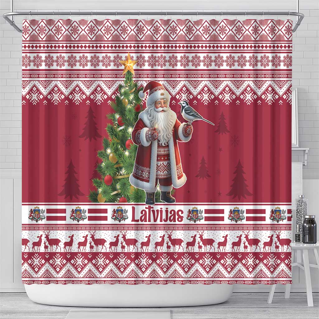 Latvia Christmas Shower Curtain Ziemassvetku Vecitis Christmas Pattern - Wonder Print Shop
