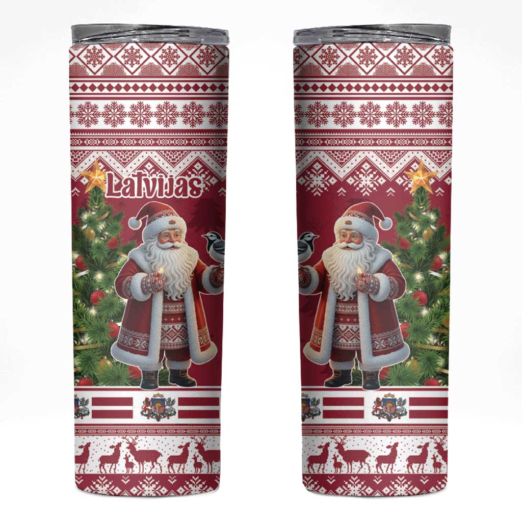 Latvia Christmas Skinny Tumbler Ziemassvetku Vecitis Christmas Pattern - Wonder Print Shop