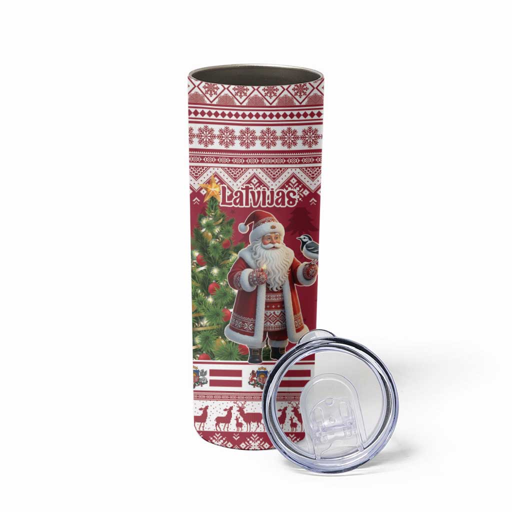 Latvia Christmas Skinny Tumbler Ziemassvetku Vecitis Christmas Pattern - Wonder Print Shop