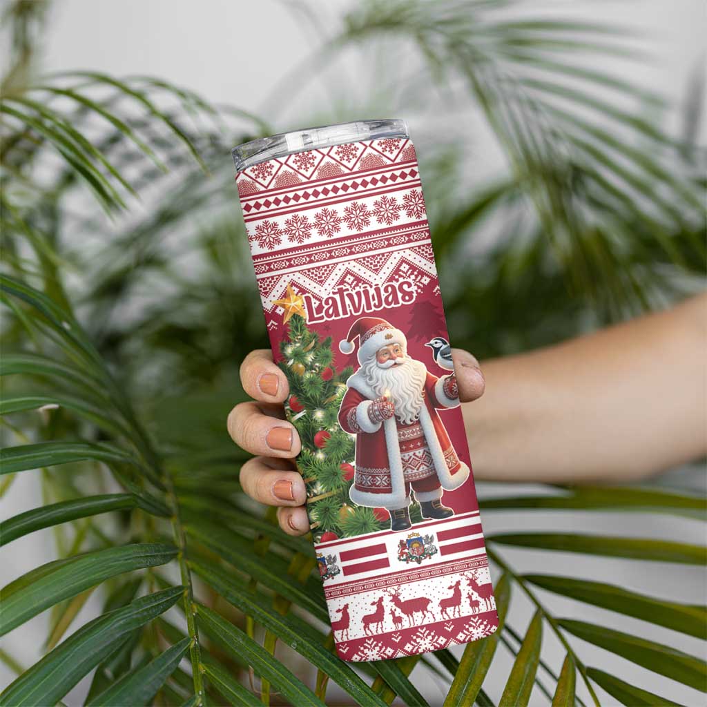 Latvia Christmas Skinny Tumbler Ziemassvetku Vecitis Christmas Pattern - Wonder Print Shop