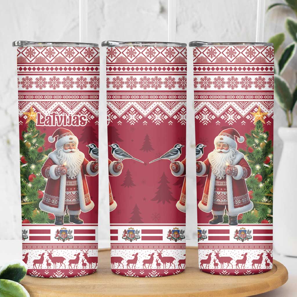 Latvia Christmas Skinny Tumbler Ziemassvetku Vecitis Christmas Pattern - Wonder Print Shop