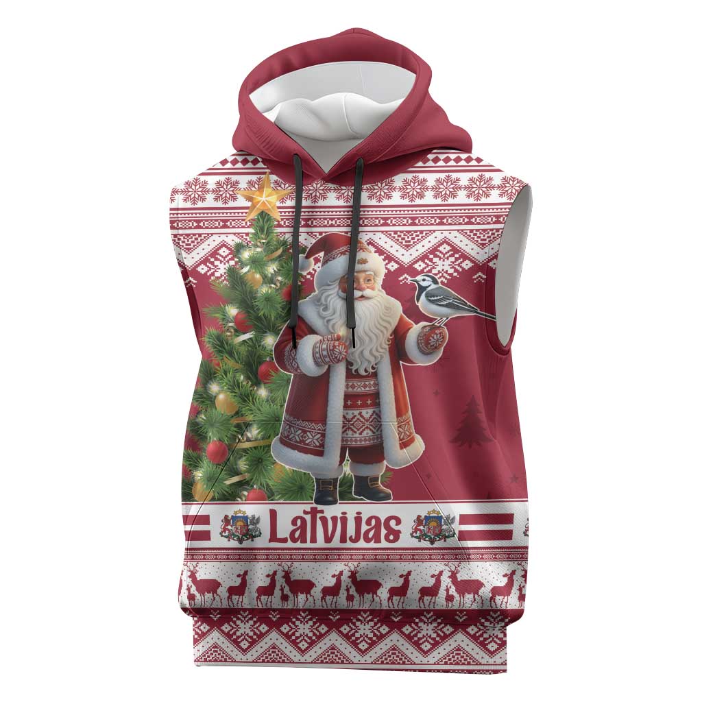 Latvia Christmas Sleeveless Hoodie Ziemassvetku Vecitis Christmas Pattern - Wonder Print Shop