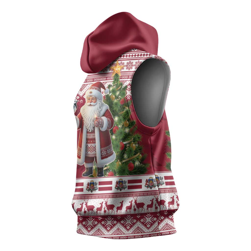 Latvia Christmas Sleeveless Hoodie Ziemassvetku Vecitis Christmas Pattern - Wonder Print Shop