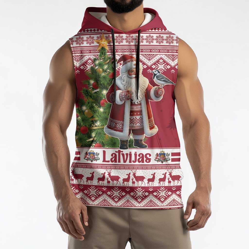 Latvia Christmas Sleeveless Hoodie Ziemassvetku Vecitis Christmas Pattern - Wonder Print Shop