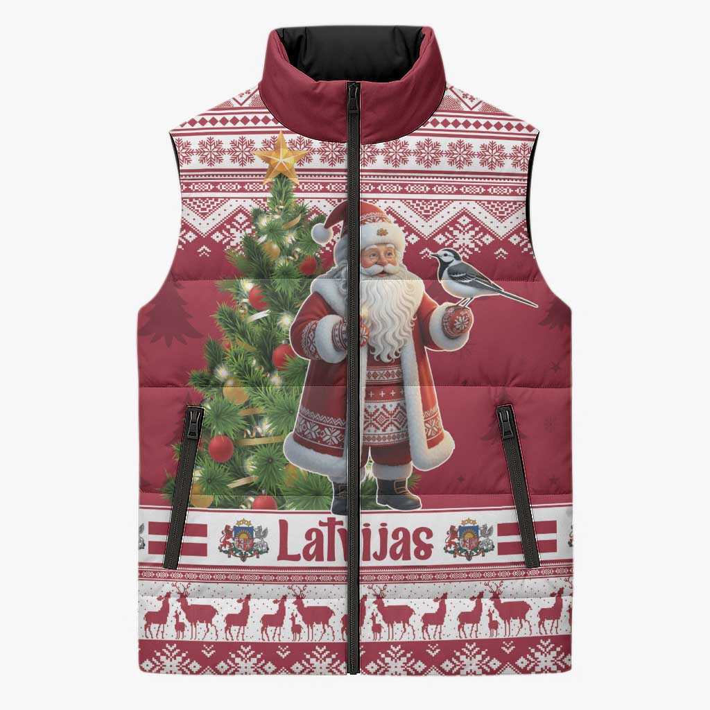 Latvia Christmas Sleeveless Puffer Jacket Ziemassvetku Vecitis Christmas Pattern - Wonder Print Shop