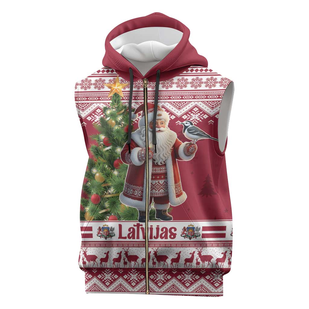 Latvia Christmas Sleeveless Zip Hoodie Ziemassvetku Vecitis Christmas Pattern - Wonder Print Shop