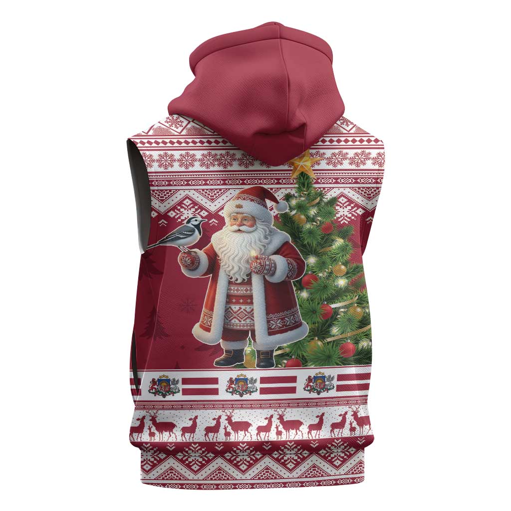 Latvia Christmas Sleeveless Zip Hoodie Ziemassvetku Vecitis Christmas Pattern - Wonder Print Shop
