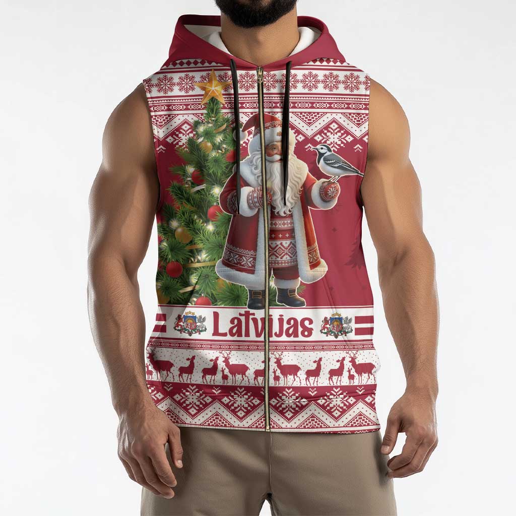 Latvia Christmas Sleeveless Zip Hoodie Ziemassvetku Vecitis Christmas Pattern - Wonder Print Shop