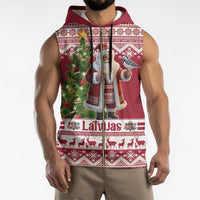 Latvia Christmas Sleeveless Zip Hoodie Ziemassvetku Vecitis Christmas Pattern - Wonder Print Shop