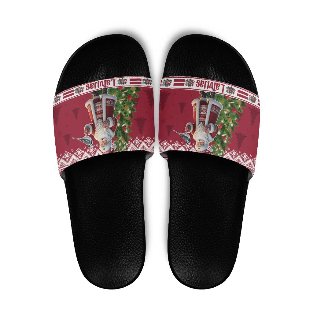 Latvia Christmas Slide Sandals Ziemassvetku Vecitis Christmas Pattern - Wonder Print Shop