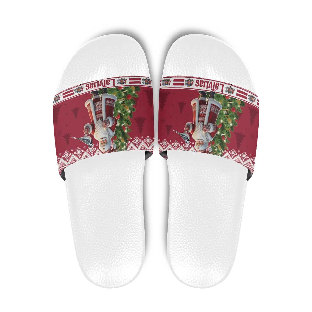 Latvia Christmas Slide Sandals Ziemassvetku Vecitis Christmas Pattern - Wonder Print Shop