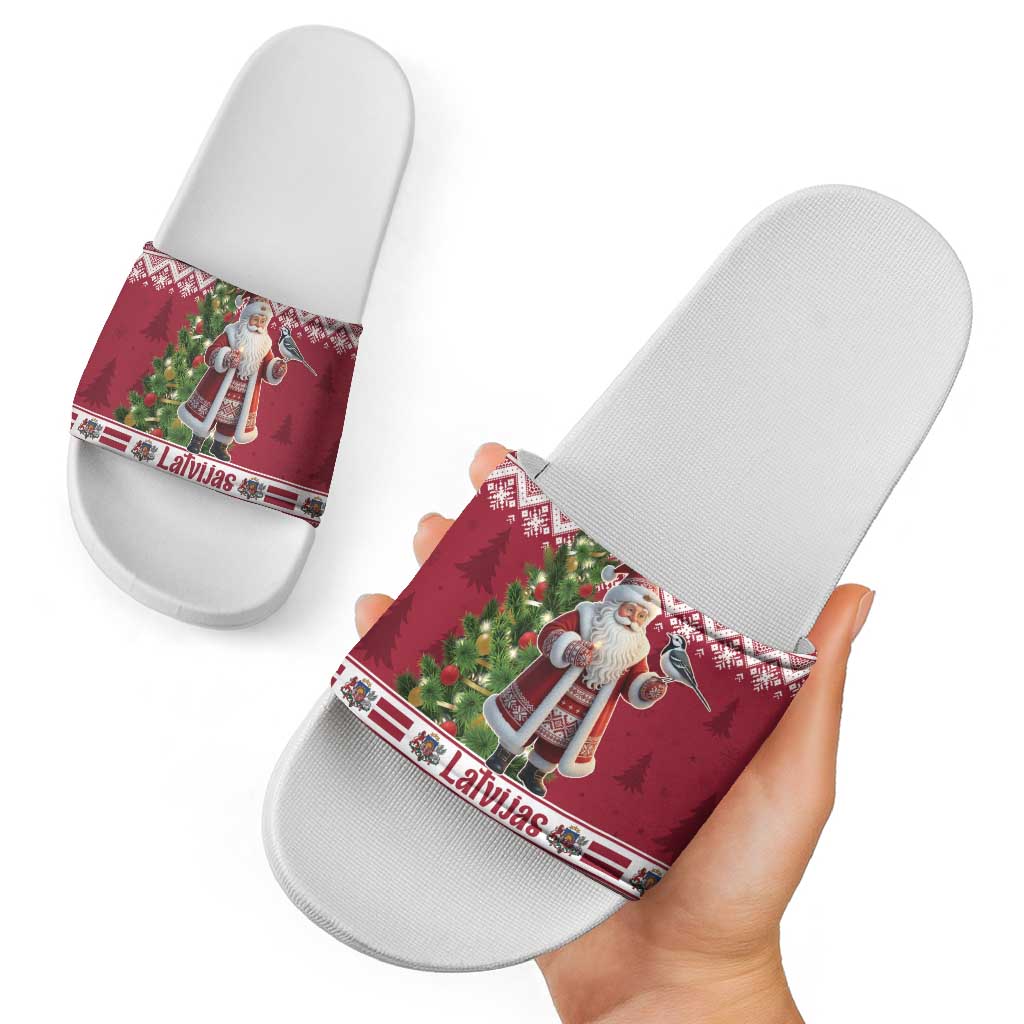 Latvia Christmas Slide Sandals Ziemassvetku Vecitis Christmas Pattern - Wonder Print Shop