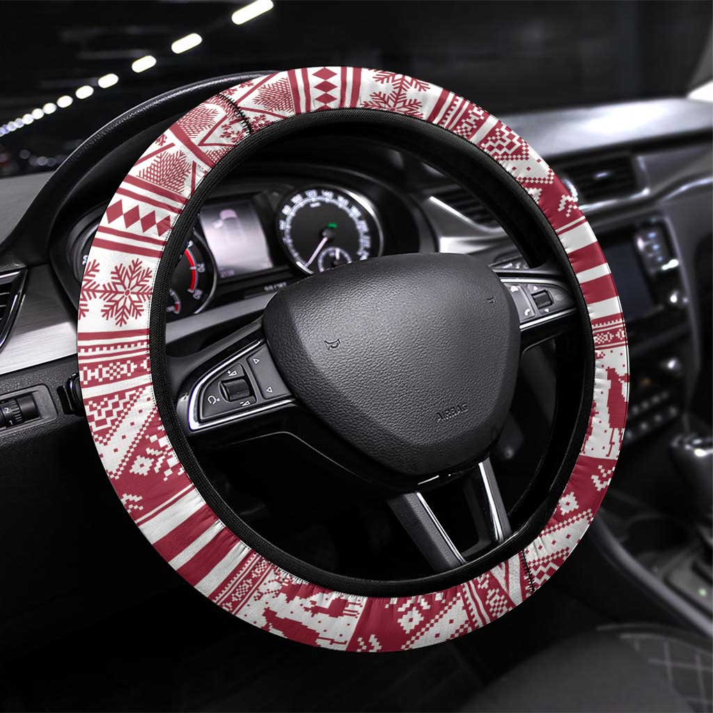 Latvia Christmas Steering Wheel Cover Ziemassvetku Vecitis Christmas Pattern - Wonder Print Shop