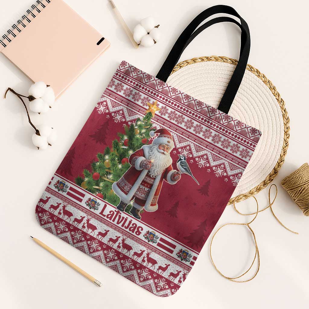 Latvia Christmas Tote Bag Ziemassvetku Vecitis Christmas Pattern - Wonder Print Shop