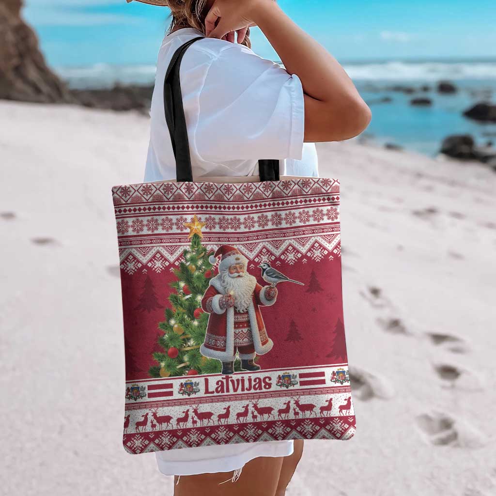 Latvia Christmas Tote Bag Ziemassvetku Vecitis Christmas Pattern - Wonder Print Shop