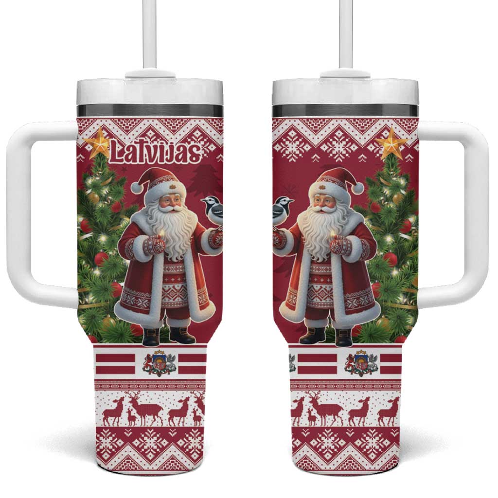 Latvia Christmas Tumbler With Handle Ziemassvetku Vecitis Christmas Pattern - Wonder Print Shop