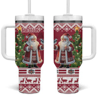 Latvia Christmas Tumbler With Handle Ziemassvetku Vecitis Christmas Pattern - Wonder Print Shop