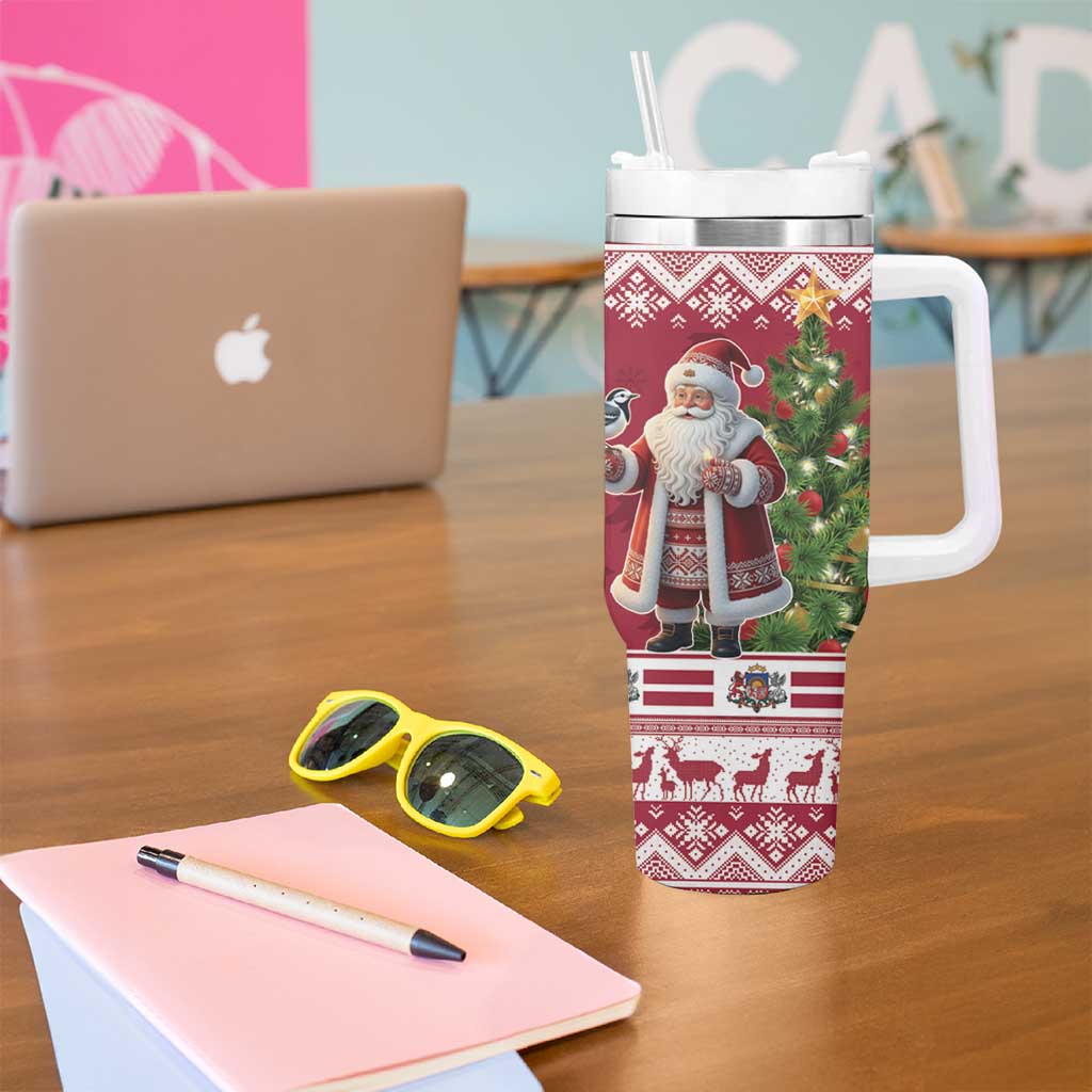 Latvia Christmas Tumbler With Handle Ziemassvetku Vecitis Christmas Pattern - Wonder Print Shop