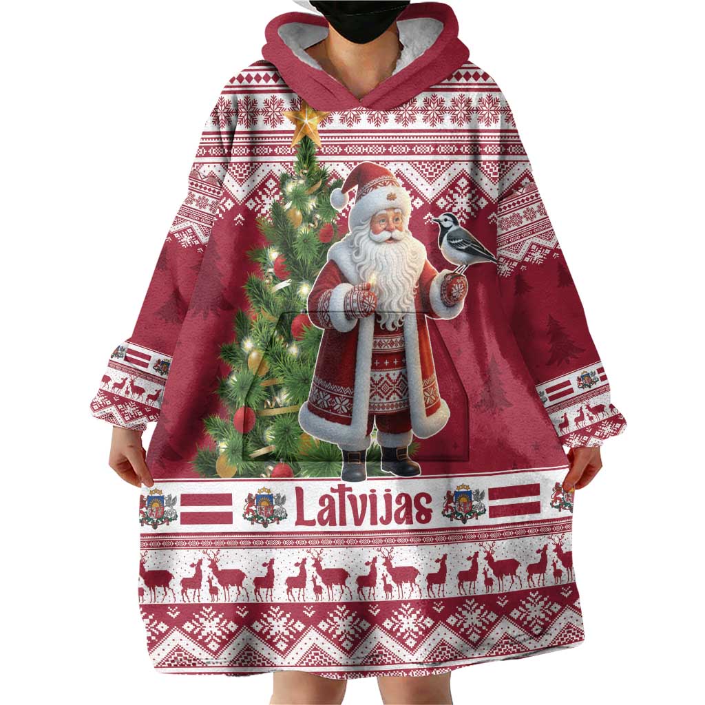 Latvia Christmas Wearable Blanket Hoodie Ziemassvetku Vecitis Christmas Pattern - Wonder Print Shop