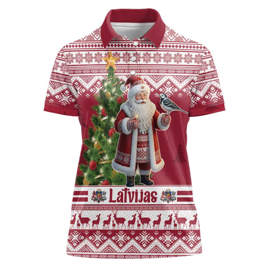 Latvia Christmas Women Polo Shirt Ziemassvetku Vecitis Christmas Pattern - Wonder Print Shop