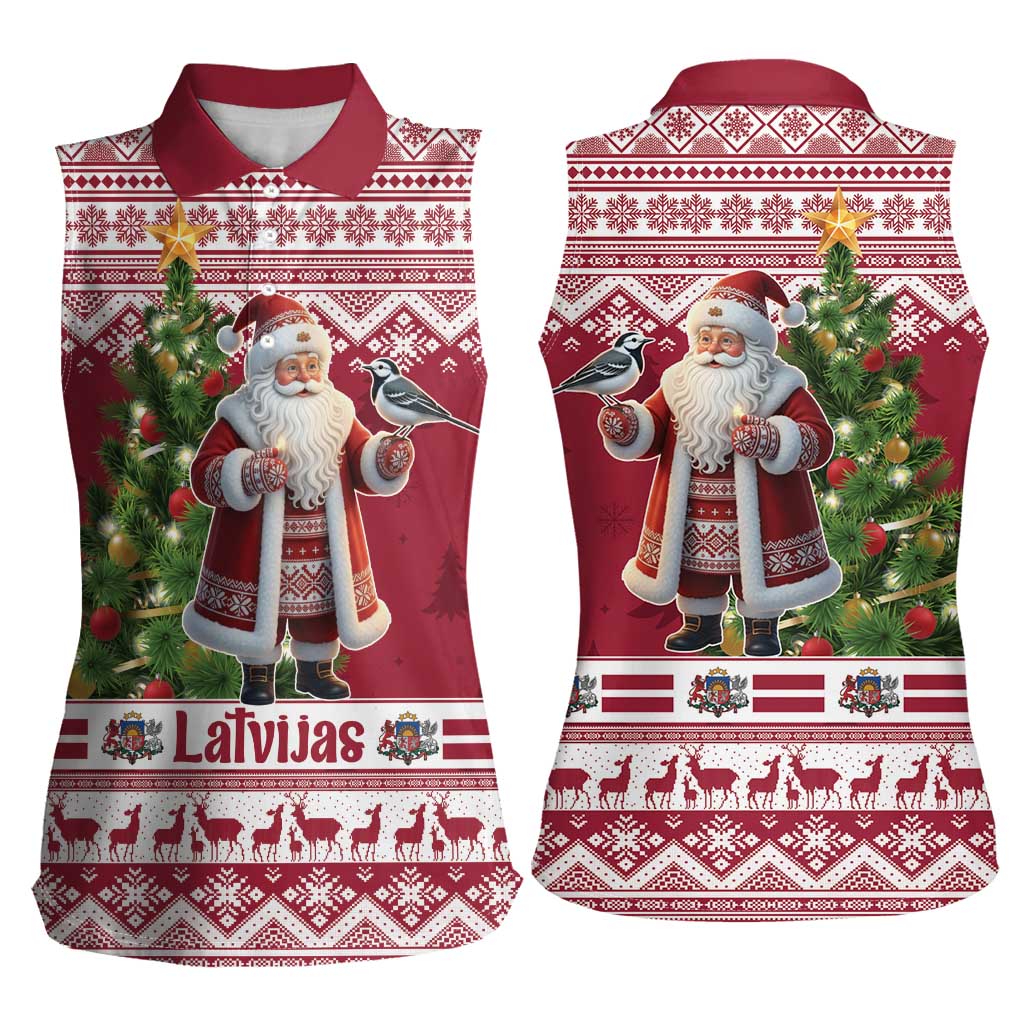 Latvia Christmas Women Sleeveless Polo Shirt Ziemassvetku Vecitis Christmas Pattern - Wonder Print Shop