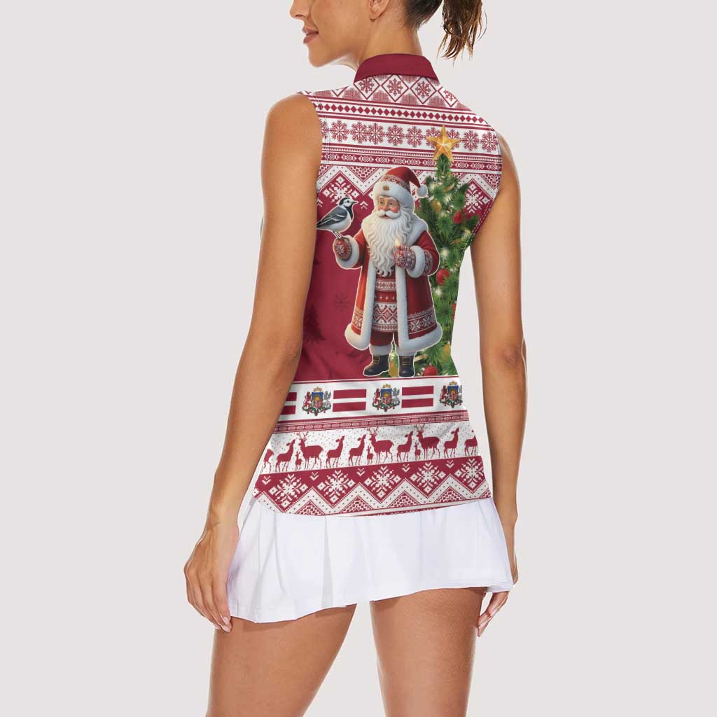 Latvia Christmas Women Sleeveless Polo Shirt Ziemassvetku Vecitis Christmas Pattern - Wonder Print Shop