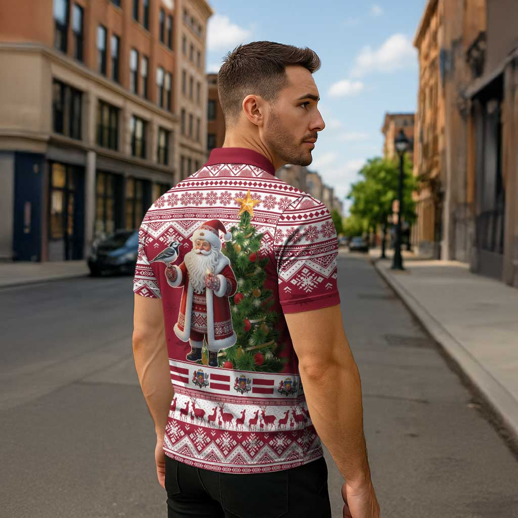 Latvia Christmas Zipper Polo Shirt Ziemassvetku Vecitis Christmas Pattern - Wonder Print Shop