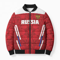 Custom Russia Football Bomber Puffer Jacket Red Eagle Spirit - Wonder Print Shop